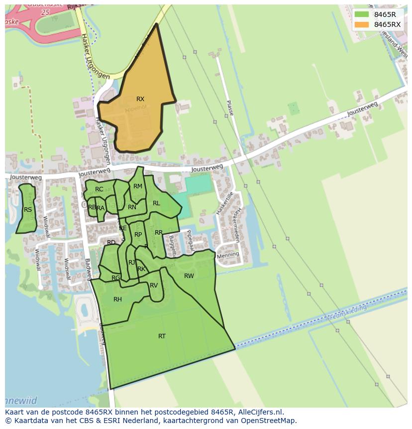 Afbeelding van het postcodegebied 8465 RX op de kaart.