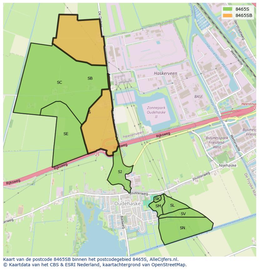 Afbeelding van het postcodegebied 8465 SB op de kaart.