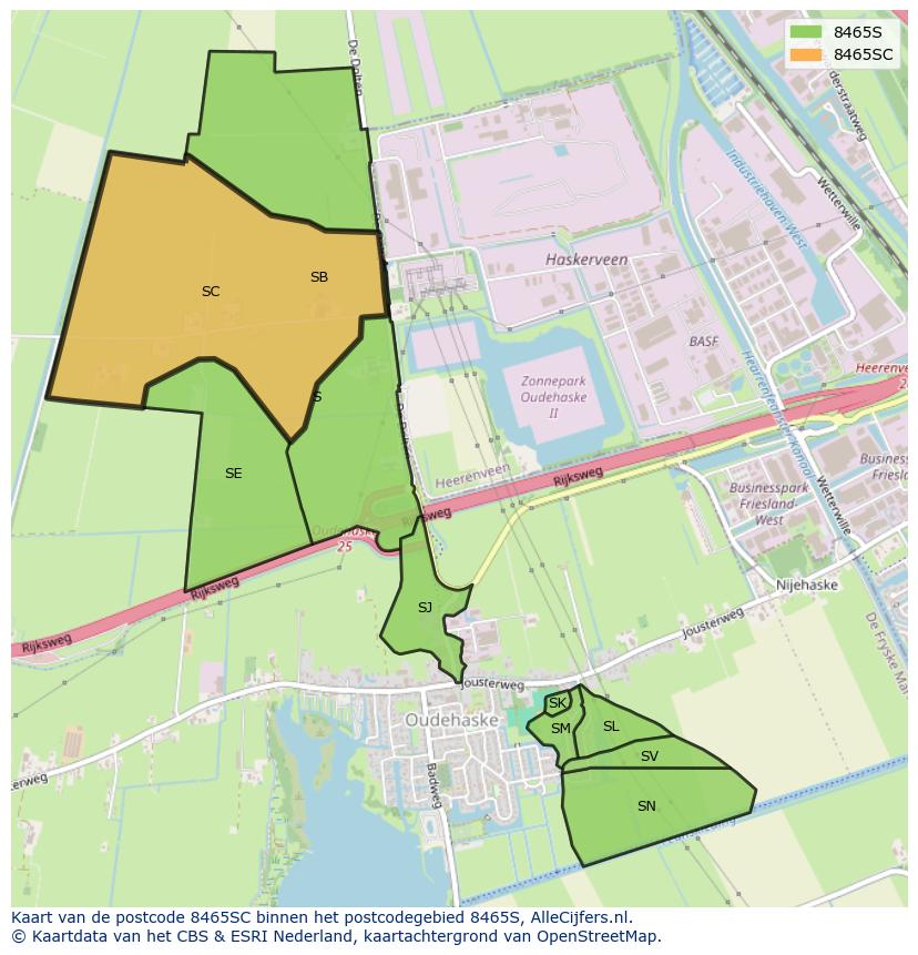 Afbeelding van het postcodegebied 8465 SC op de kaart.