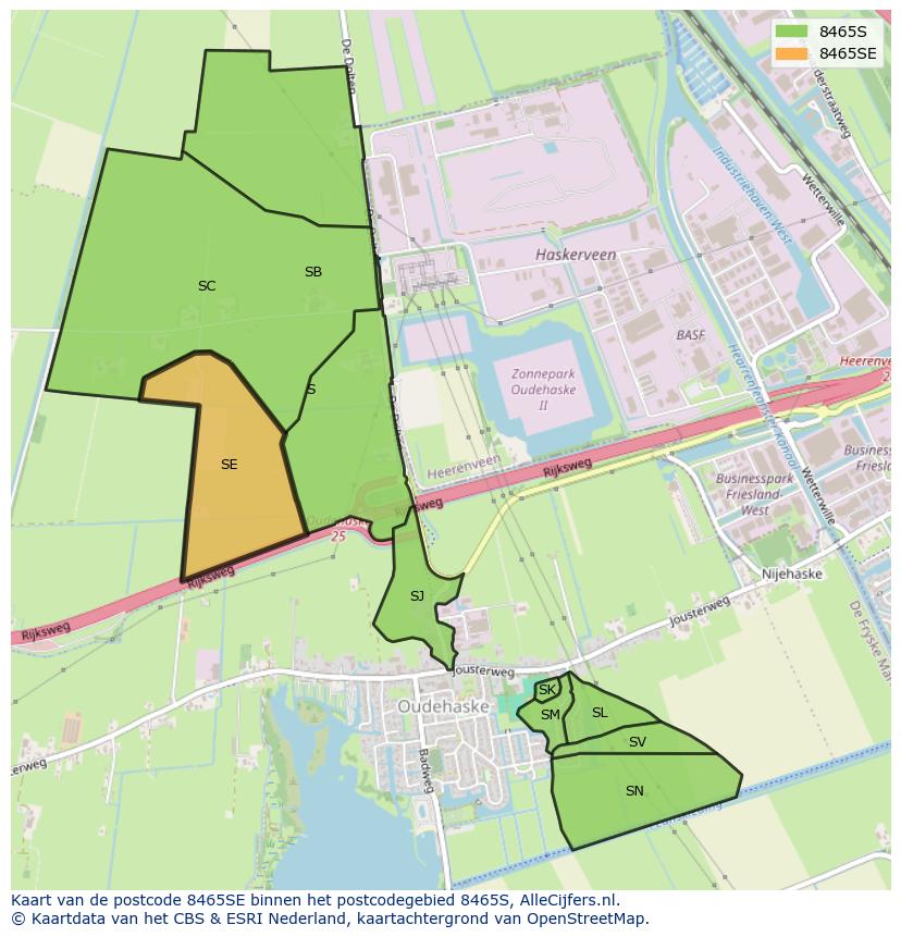 Afbeelding van het postcodegebied 8465 SE op de kaart.