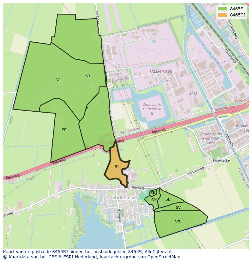 Afbeelding van het postcodegebied 8465 SJ op de kaart.
