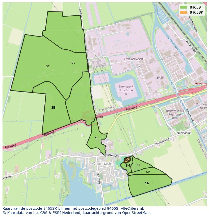 Afbeelding van het postcodegebied 8465 SK op de kaart.