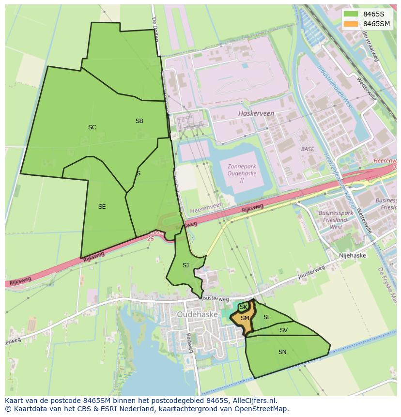 Afbeelding van het postcodegebied 8465 SM op de kaart.