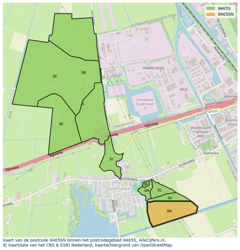 Afbeelding van het postcodegebied 8465 SN op de kaart.