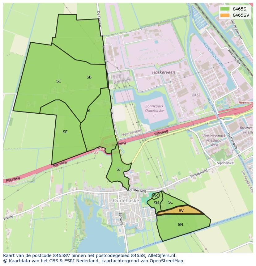 Afbeelding van het postcodegebied 8465 SV op de kaart.