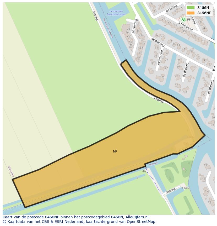 Afbeelding van het postcodegebied 8466 NP op de kaart.