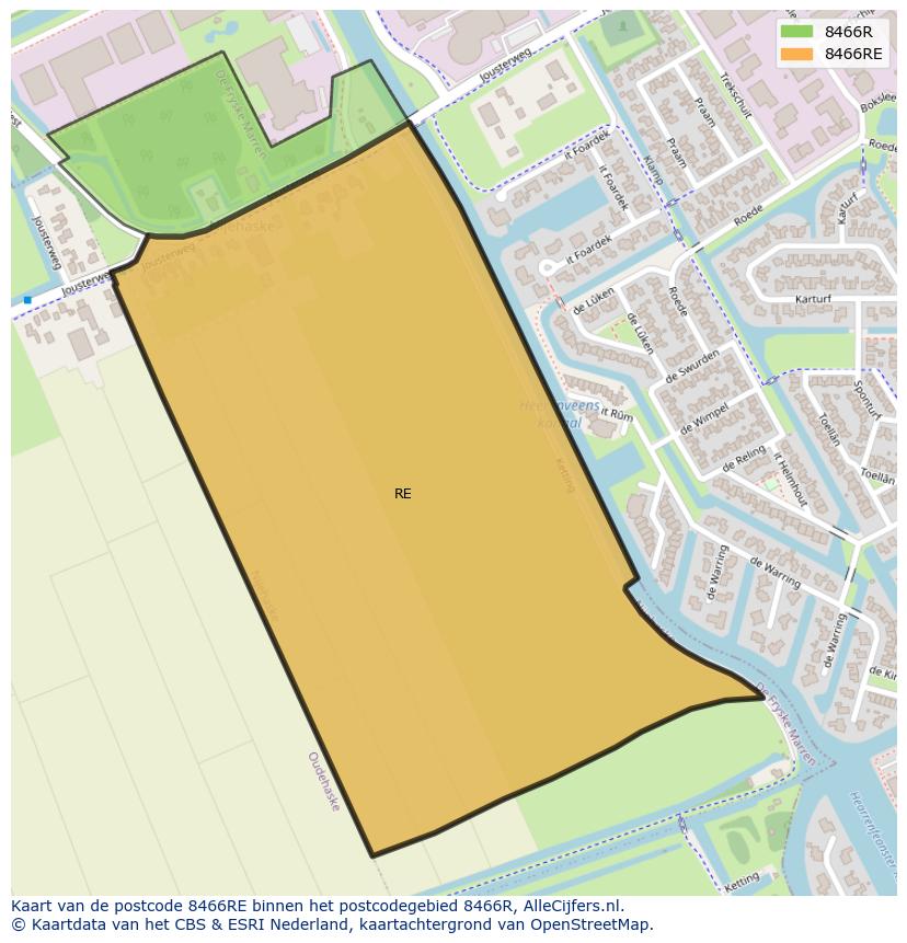 Afbeelding van het postcodegebied 8466 RE op de kaart.