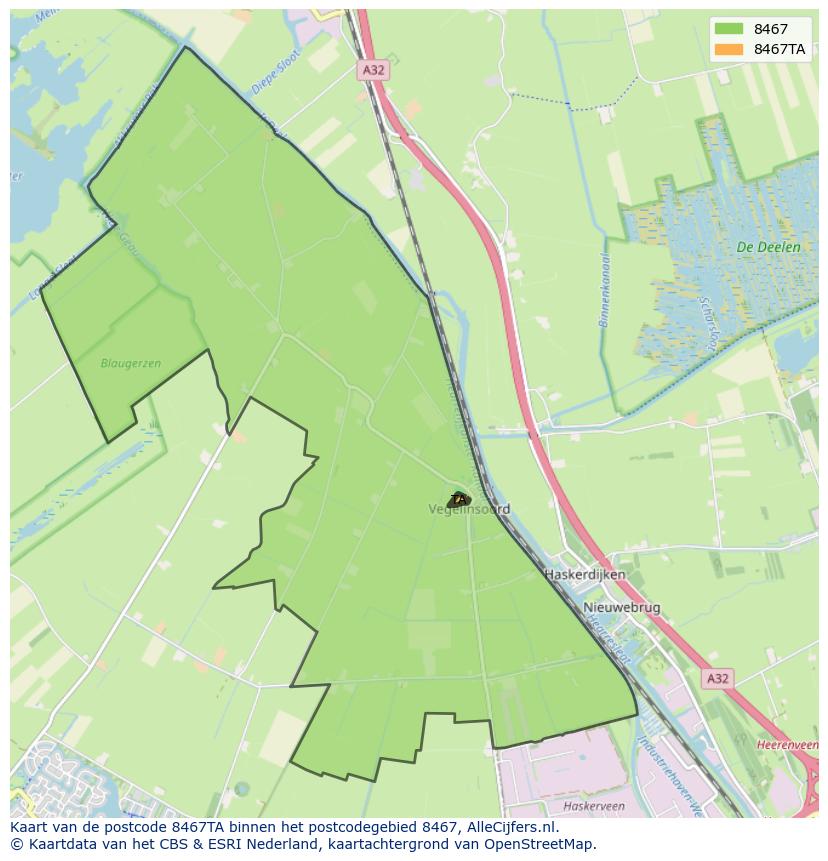 Afbeelding van het postcodegebied 8467 TA op de kaart.