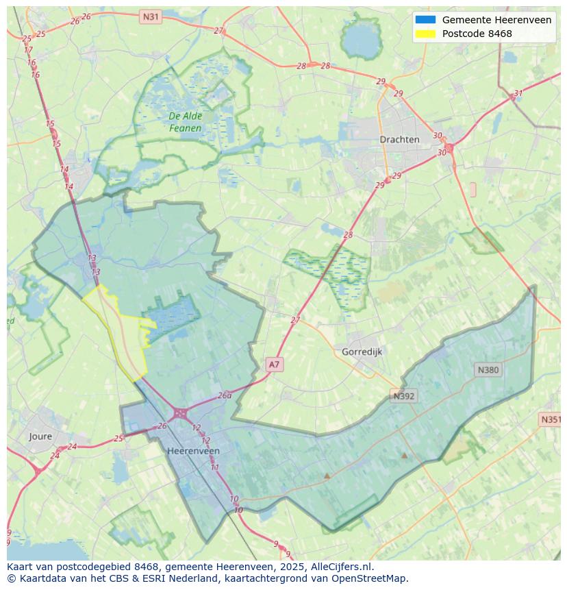 Afbeelding van het postcodegebied 8468 op de kaart.