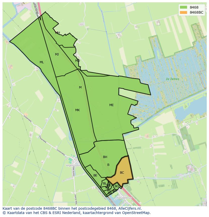 Afbeelding van het postcodegebied 8468 BC op de kaart.