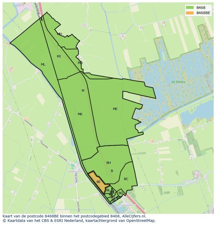 Afbeelding van het postcodegebied 8468 BE op de kaart.