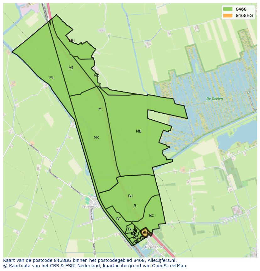 Afbeelding van het postcodegebied 8468 BG op de kaart.