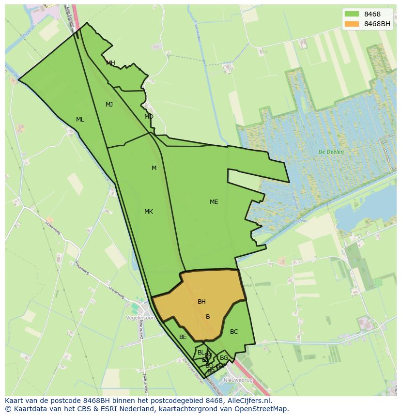 Afbeelding van het postcodegebied 8468 BH op de kaart.