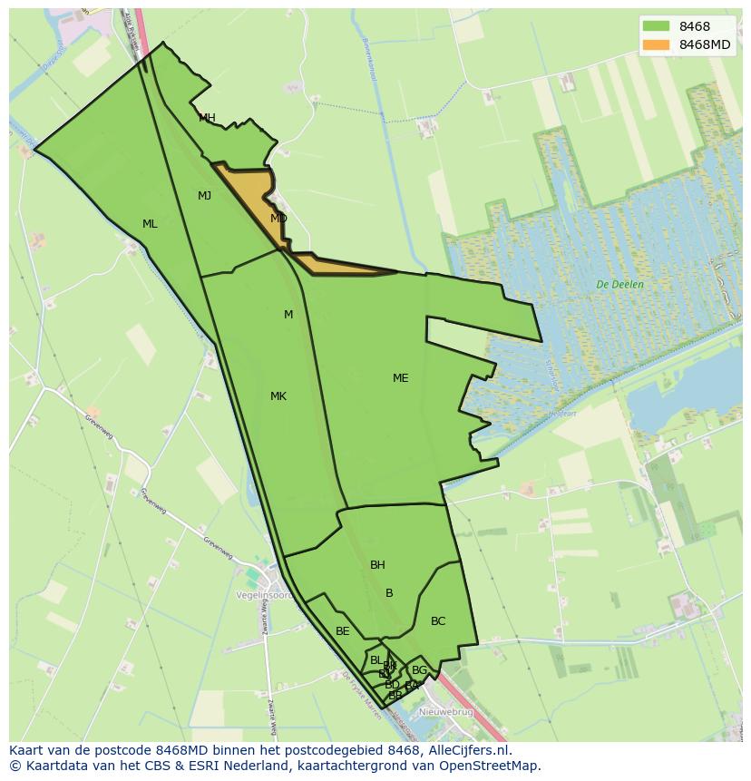 Afbeelding van het postcodegebied 8468 MD op de kaart.
