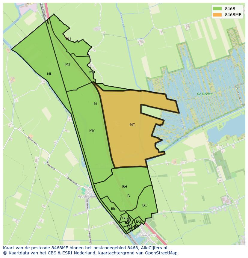 Afbeelding van het postcodegebied 8468 ME op de kaart.