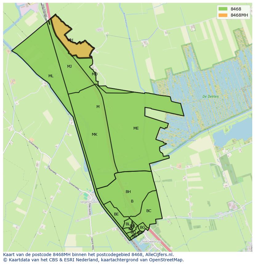 Afbeelding van het postcodegebied 8468 MH op de kaart.