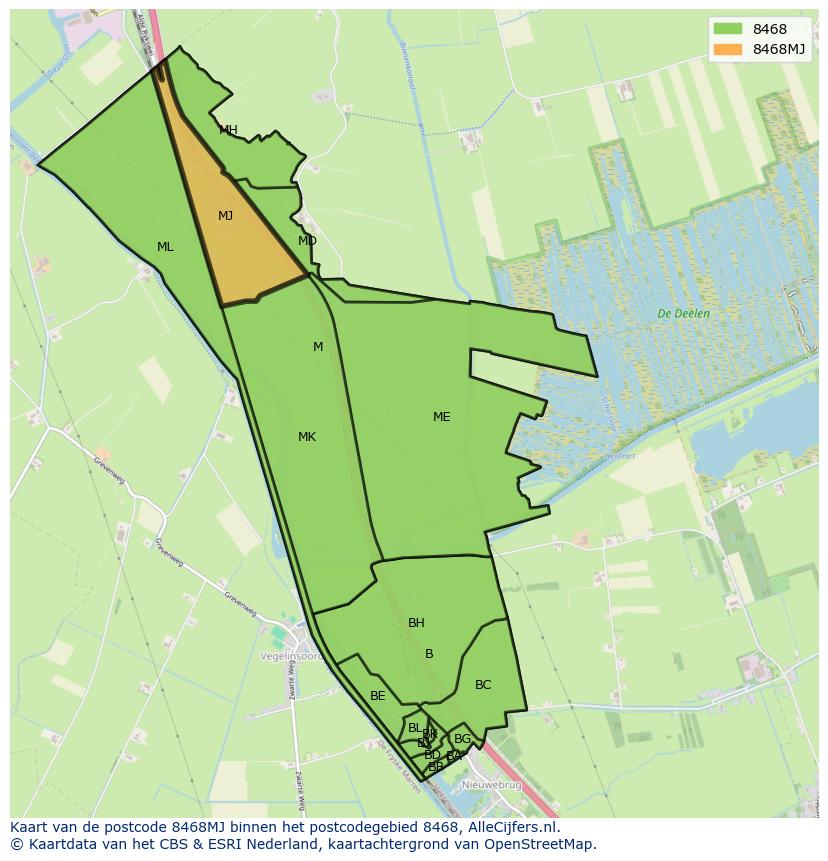Afbeelding van het postcodegebied 8468 MJ op de kaart.