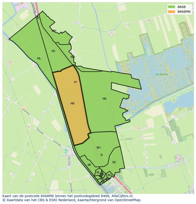Afbeelding van het postcodegebied 8468 MK op de kaart.