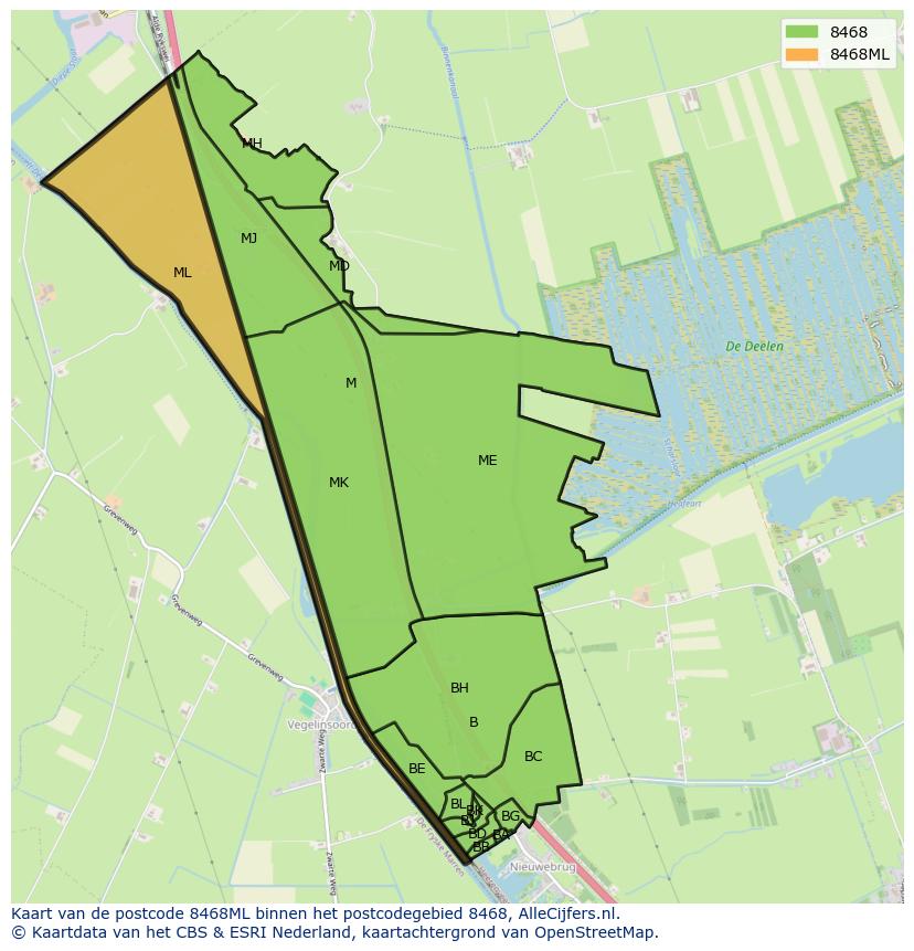 Afbeelding van het postcodegebied 8468 ML op de kaart.
