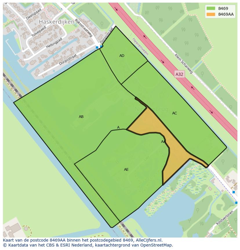 Afbeelding van het postcodegebied 8469 AA op de kaart.