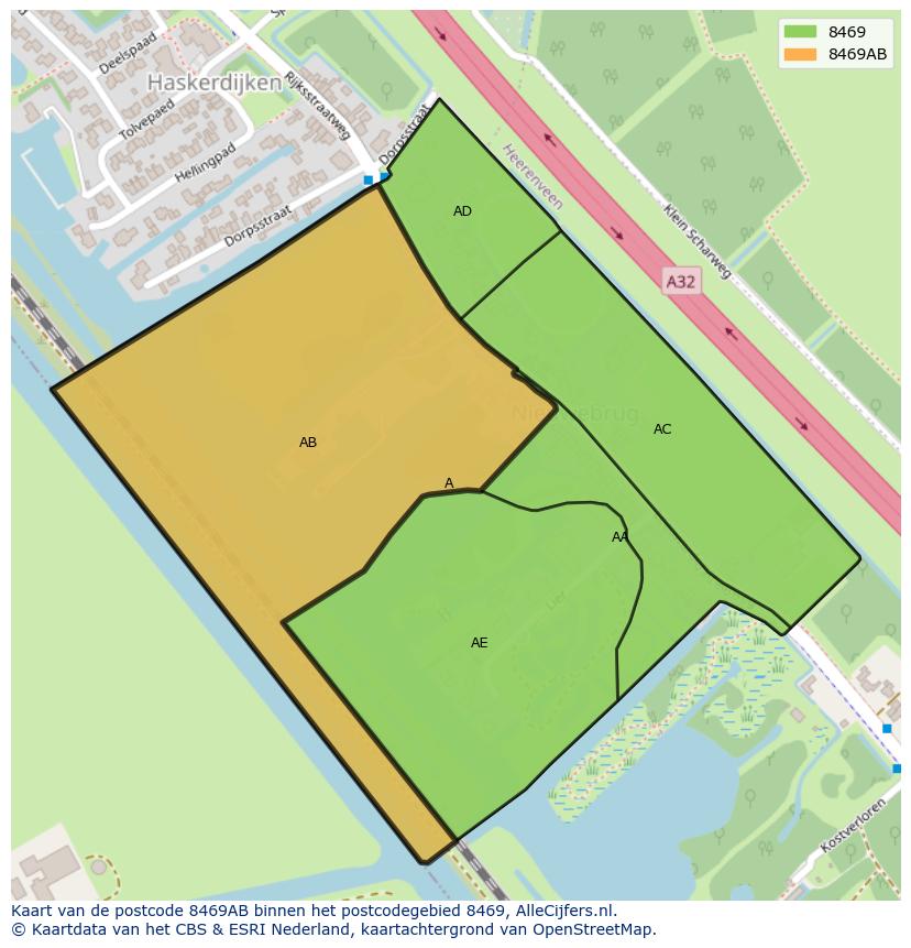 Afbeelding van het postcodegebied 8469 AB op de kaart.
