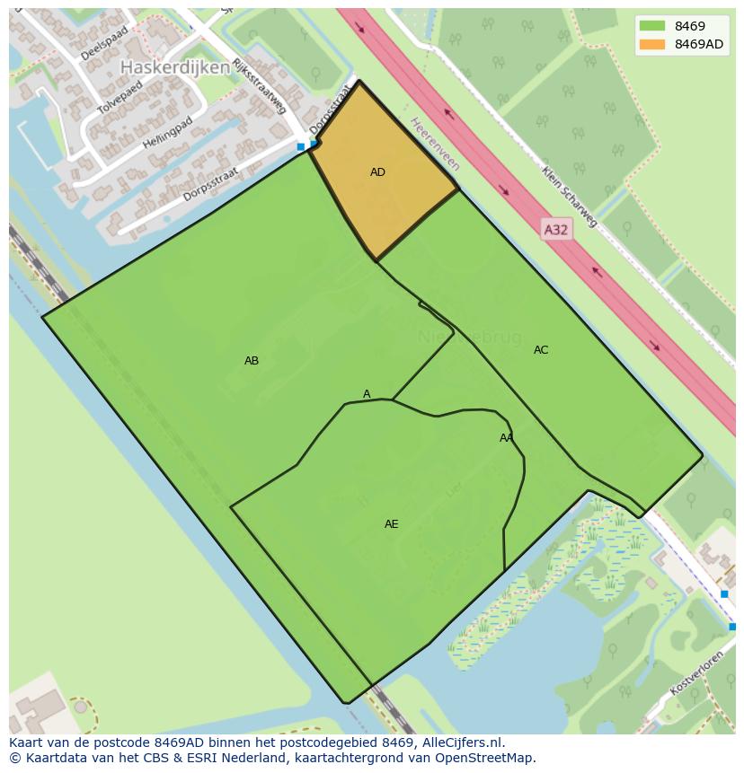 Afbeelding van het postcodegebied 8469 AD op de kaart.