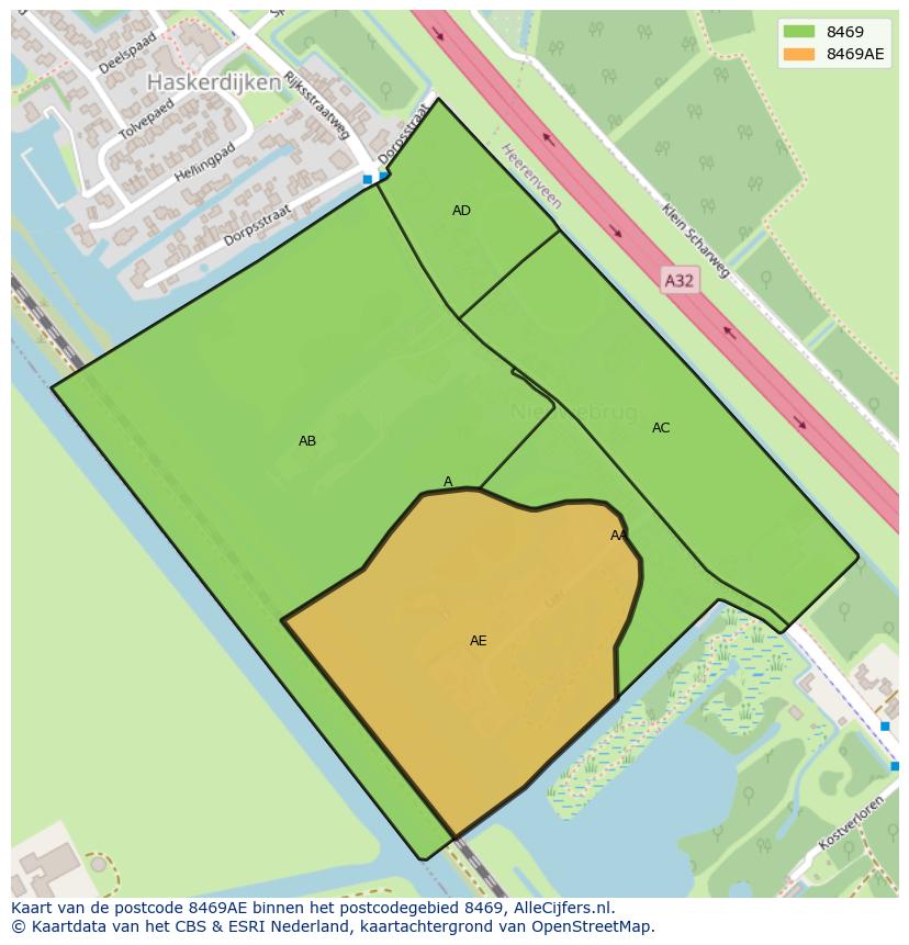 Afbeelding van het postcodegebied 8469 AE op de kaart.