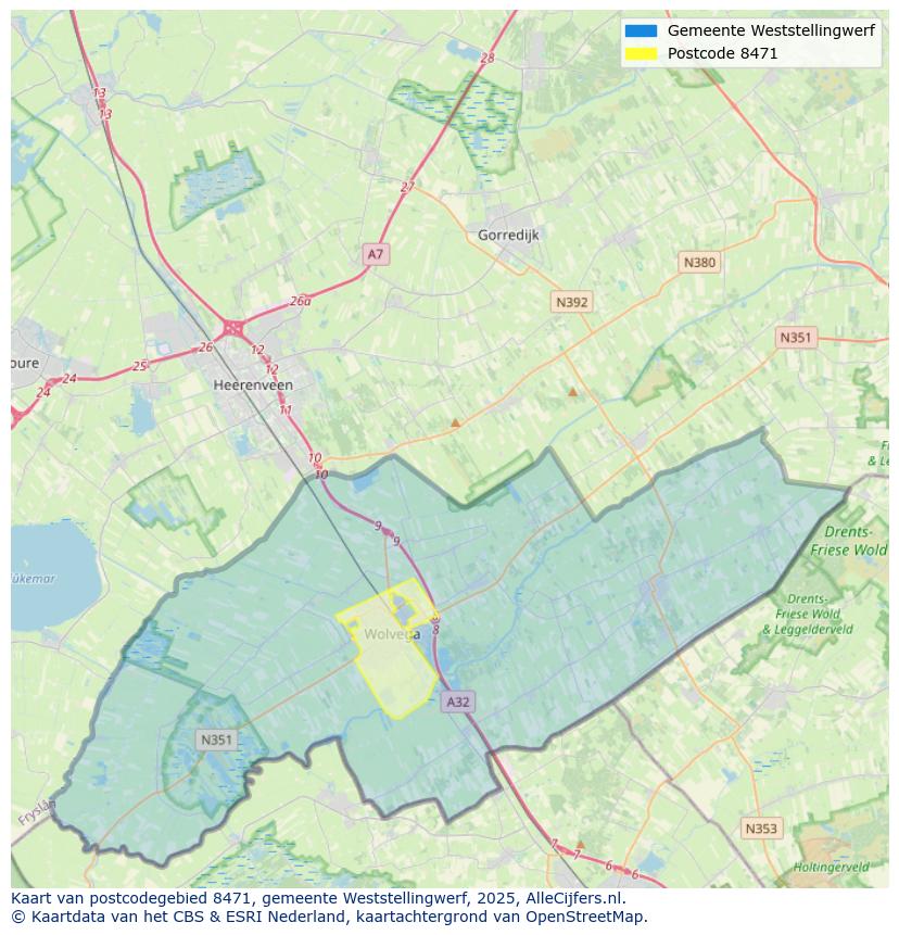 Afbeelding van het postcodegebied 8471 op de kaart.