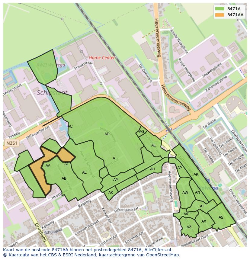 Afbeelding van het postcodegebied 8471 AA op de kaart.