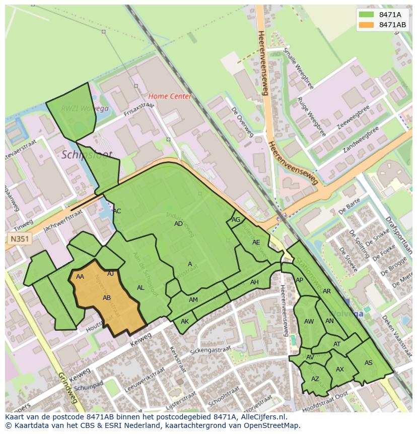 Afbeelding van het postcodegebied 8471 AB op de kaart.