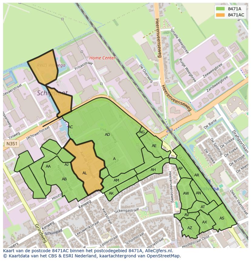 Afbeelding van het postcodegebied 8471 AC op de kaart.