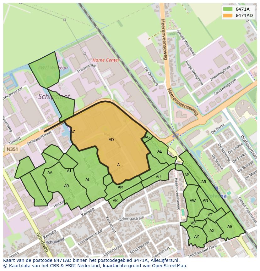 Afbeelding van het postcodegebied 8471 AD op de kaart.