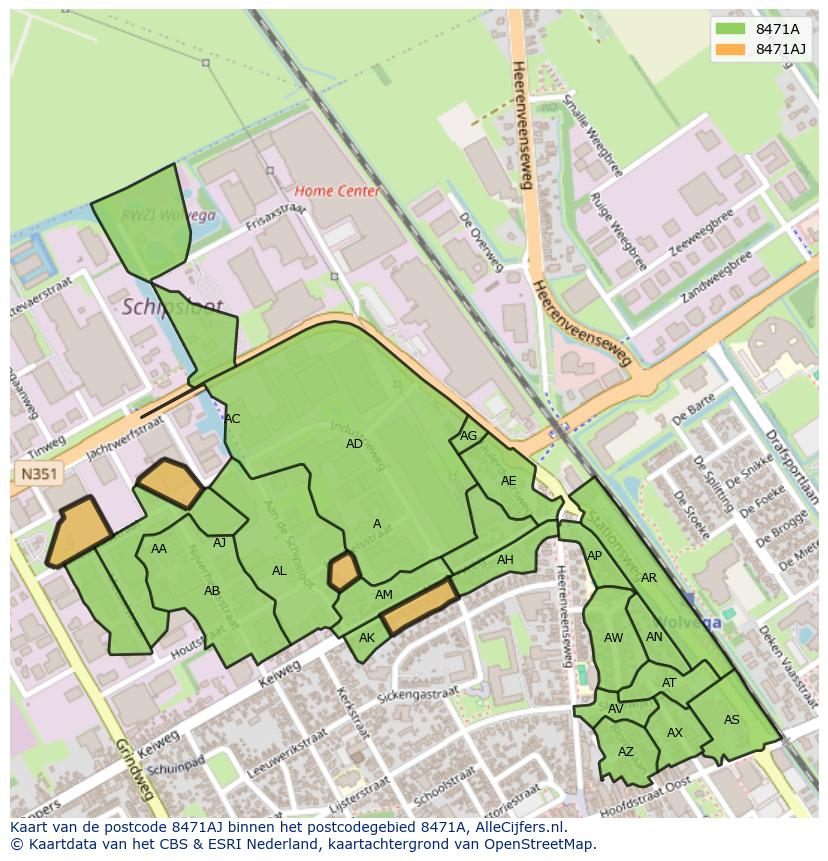 Afbeelding van het postcodegebied 8471 AJ op de kaart.