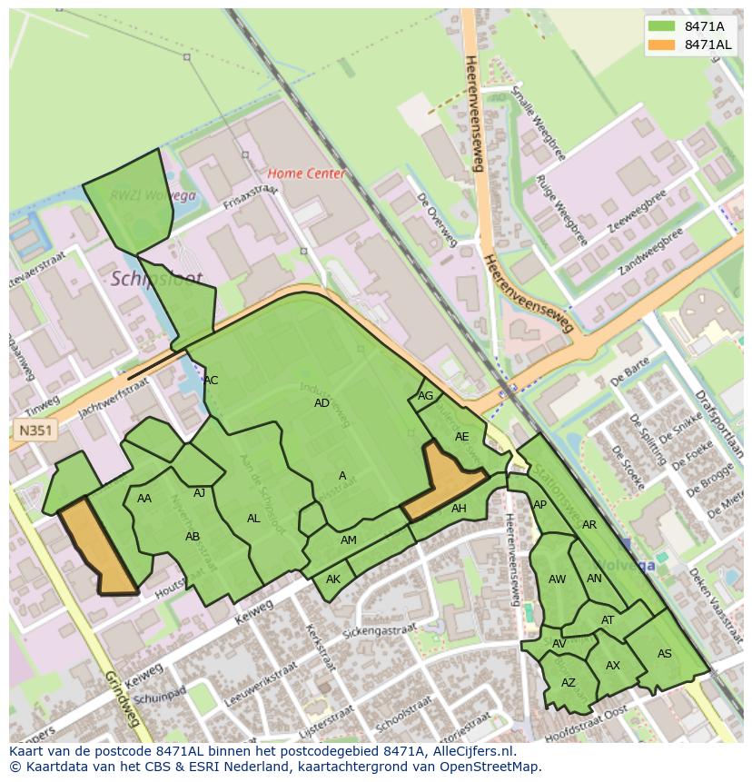 Afbeelding van het postcodegebied 8471 AL op de kaart.