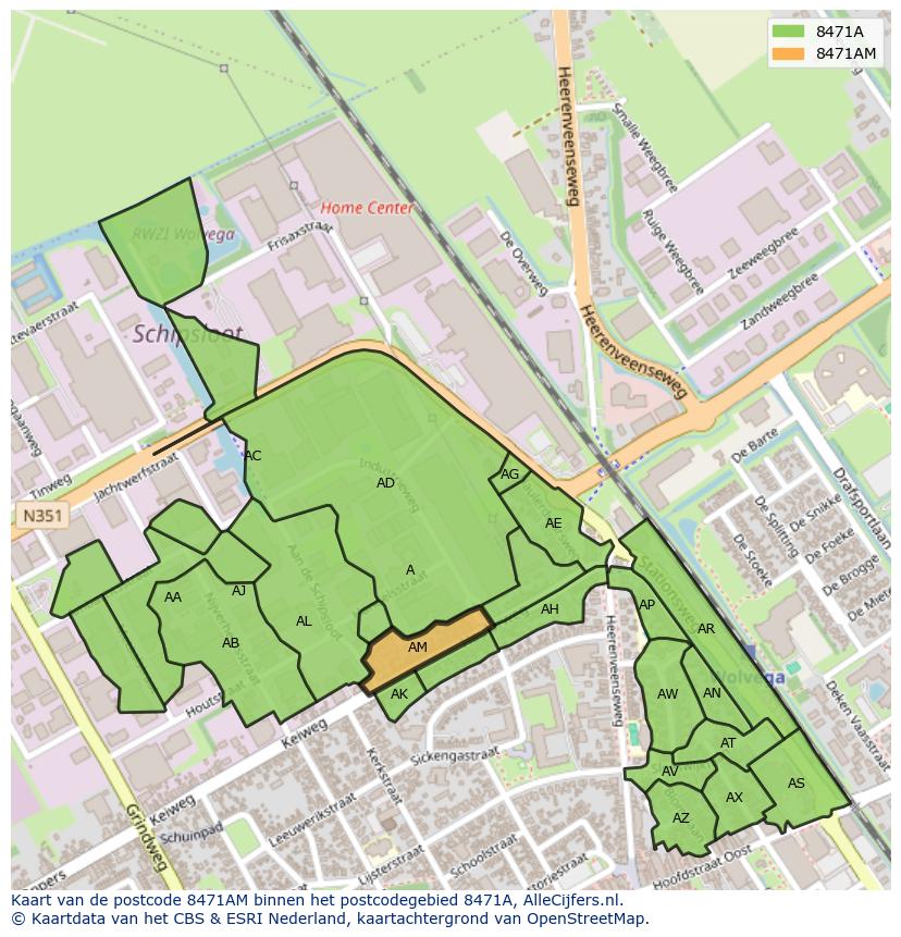 Afbeelding van het postcodegebied 8471 AM op de kaart.
