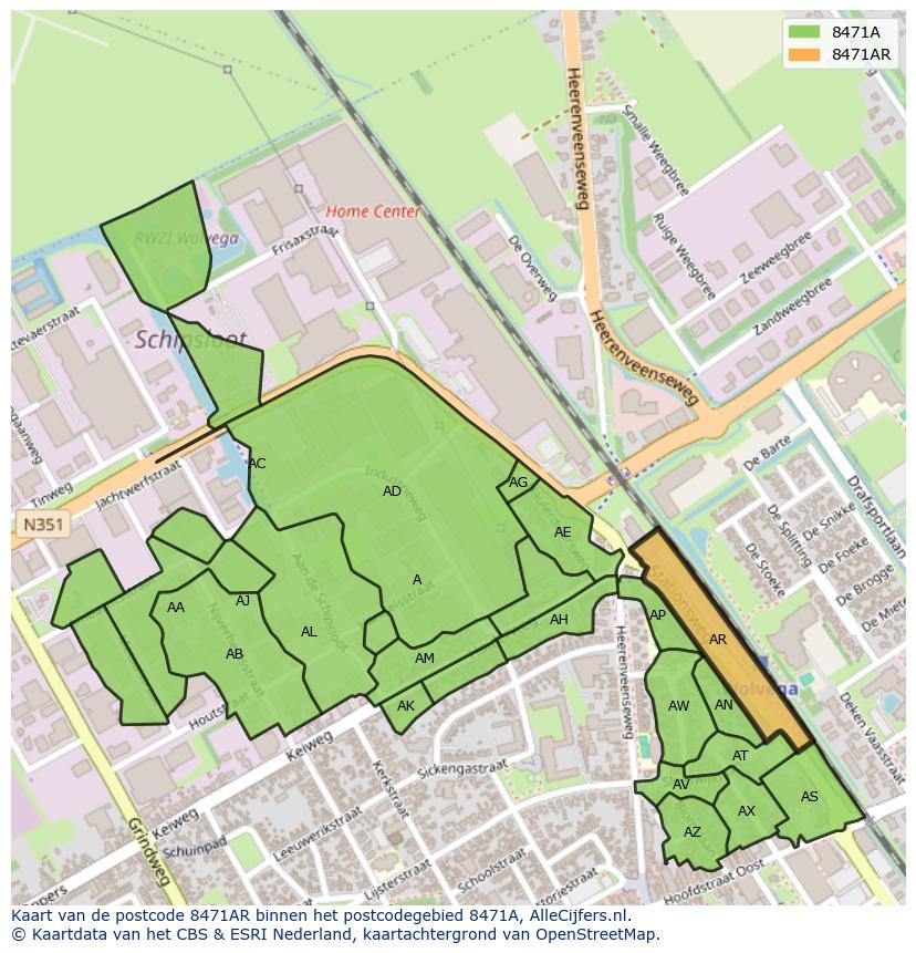 Afbeelding van het postcodegebied 8471 AR op de kaart.