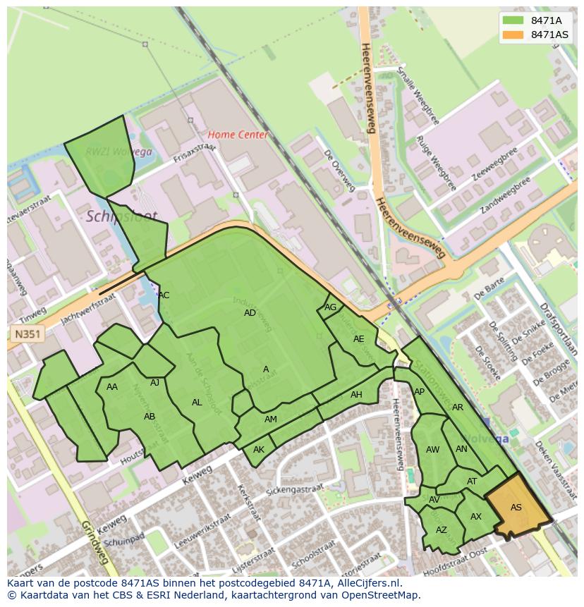 Afbeelding van het postcodegebied 8471 AS op de kaart.