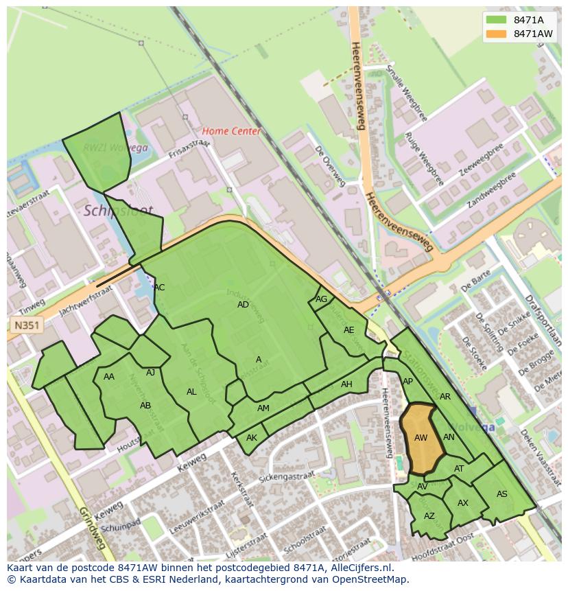 Afbeelding van het postcodegebied 8471 AW op de kaart.