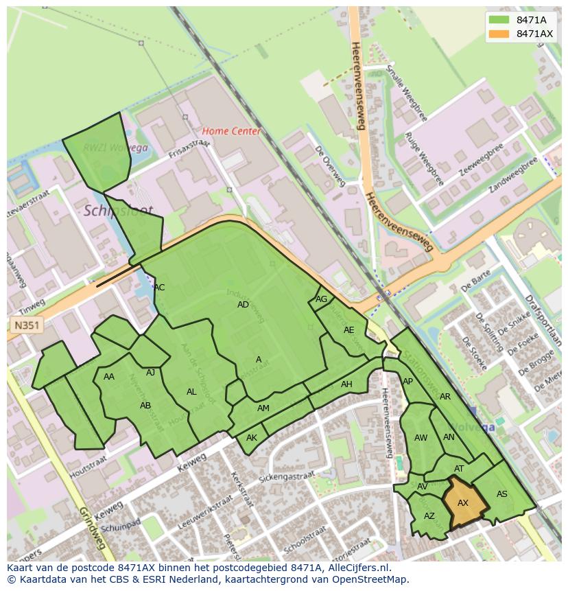 Afbeelding van het postcodegebied 8471 AX op de kaart.