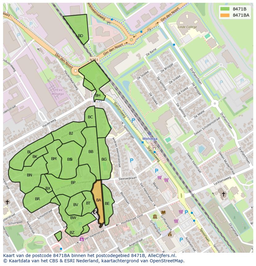 Afbeelding van het postcodegebied 8471 BA op de kaart.