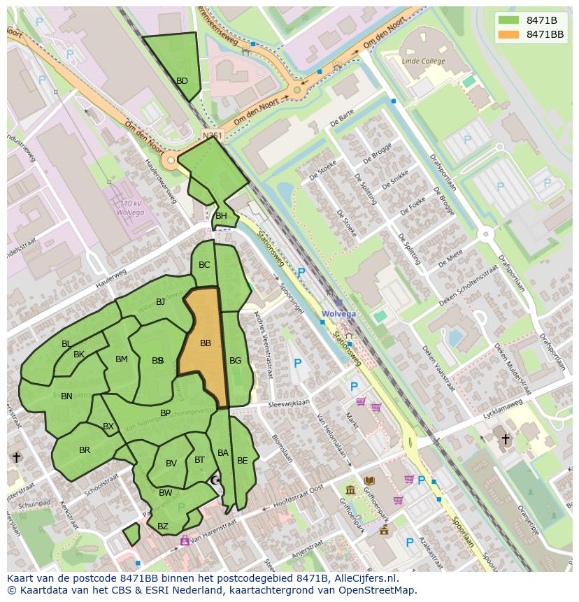 Afbeelding van het postcodegebied 8471 BB op de kaart.