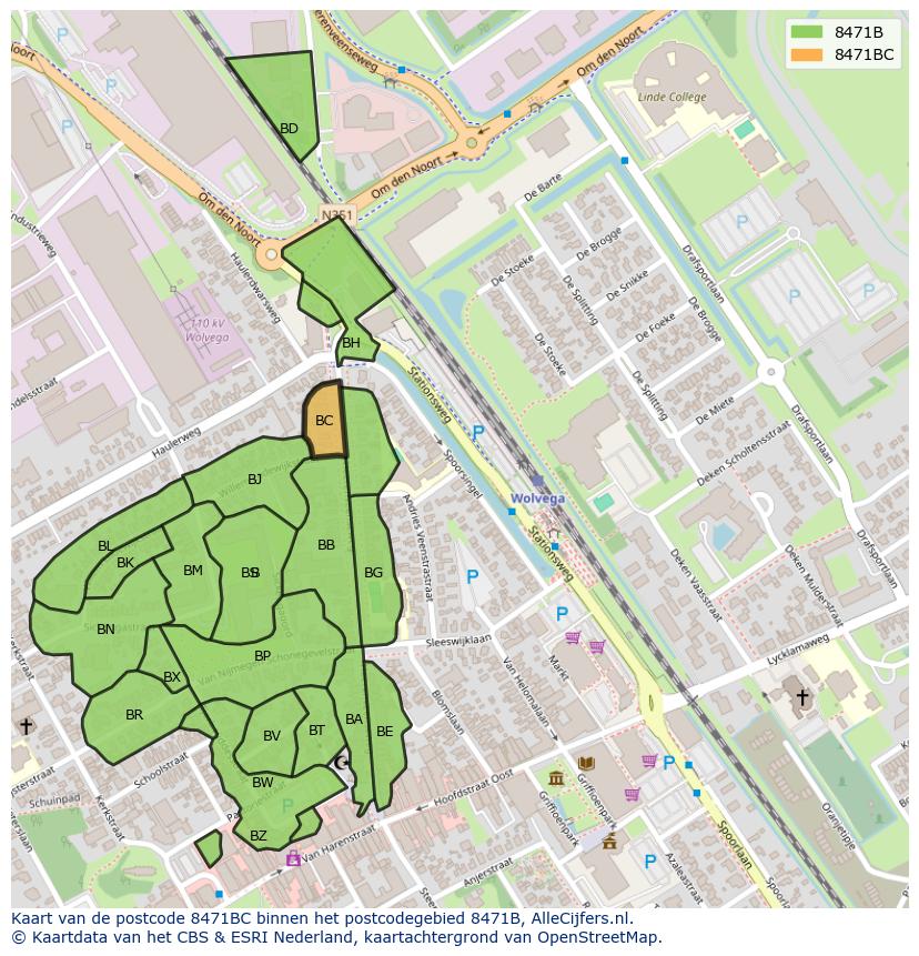 Afbeelding van het postcodegebied 8471 BC op de kaart.