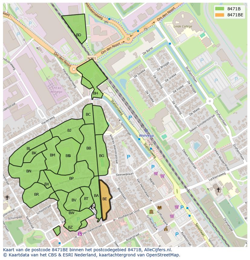 Afbeelding van het postcodegebied 8471 BE op de kaart.