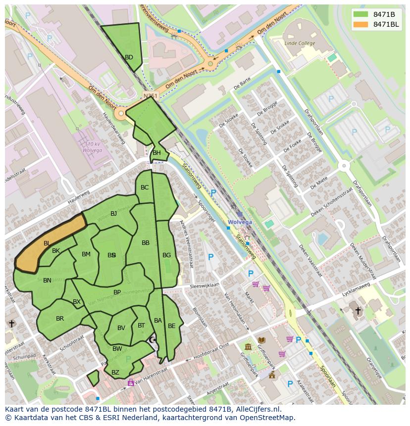 Afbeelding van het postcodegebied 8471 BL op de kaart.