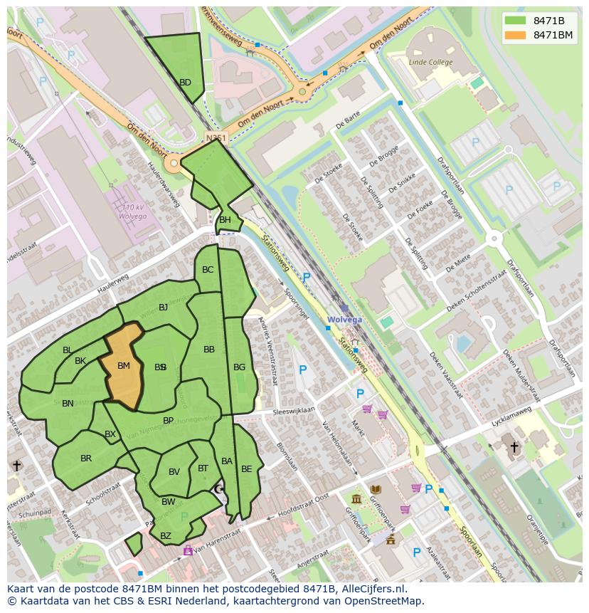 Afbeelding van het postcodegebied 8471 BM op de kaart.