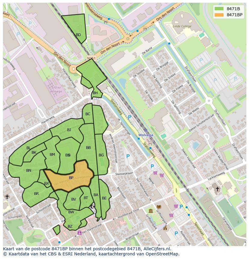 Afbeelding van het postcodegebied 8471 BP op de kaart.