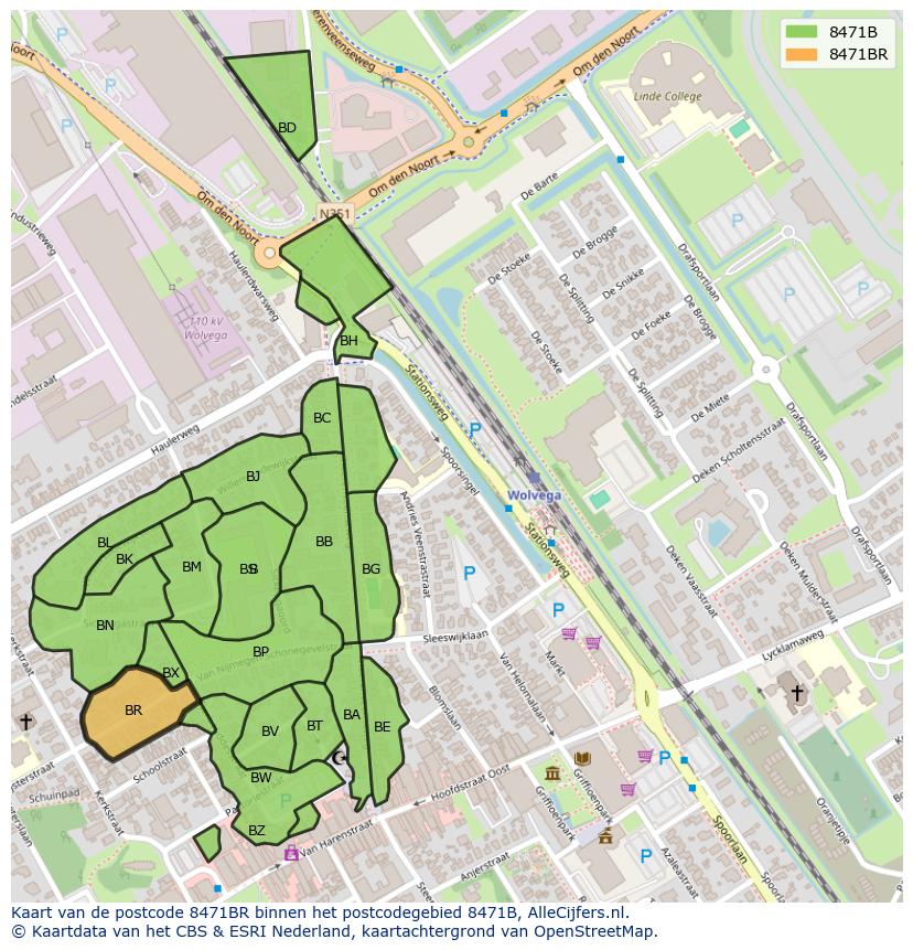 Afbeelding van het postcodegebied 8471 BR op de kaart.