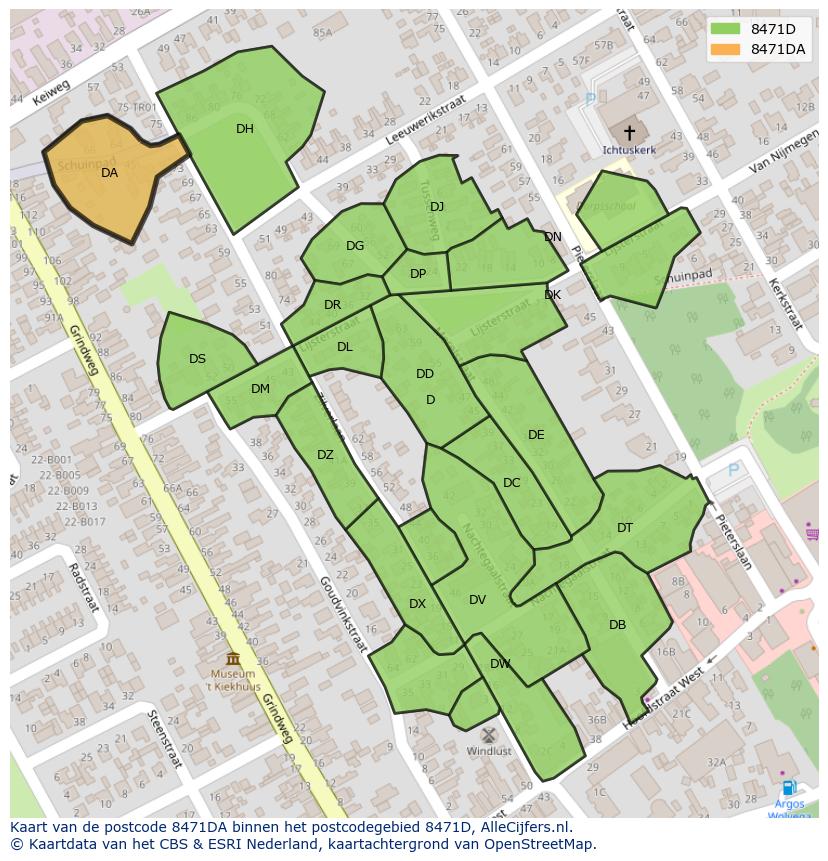 Afbeelding van het postcodegebied 8471 DA op de kaart.