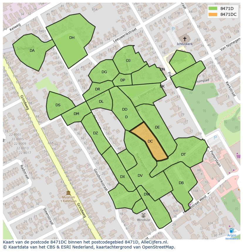 Afbeelding van het postcodegebied 8471 DC op de kaart.