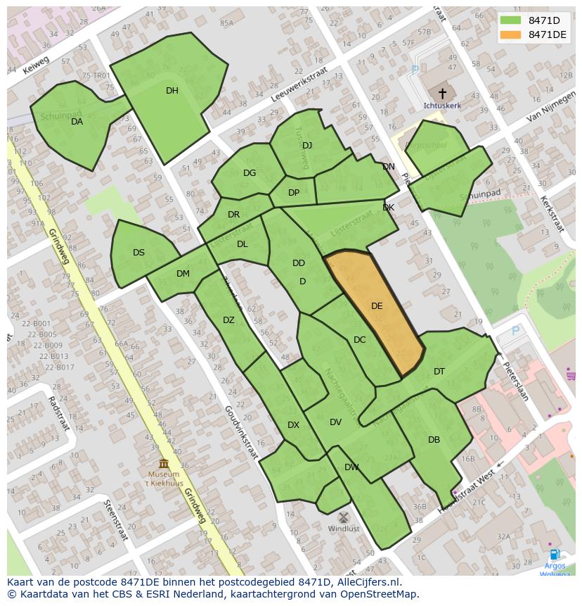 Afbeelding van het postcodegebied 8471 DE op de kaart.